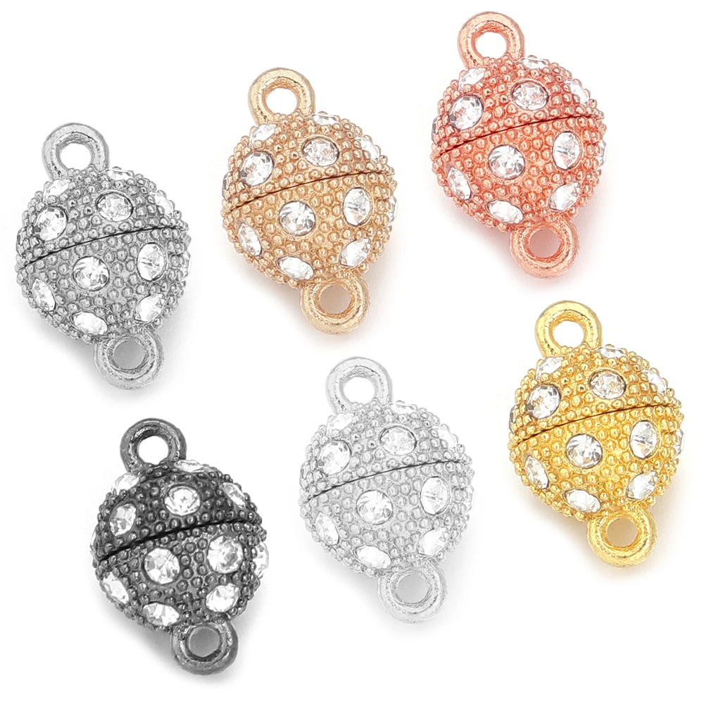 5 Paar starke magnetische Verschlüsse, 8/10/12 mm, Legierung, Strass, runde Magnetverschlüsse, Verbinder für DIY-Schmuckherstellung, Armband, Halskette