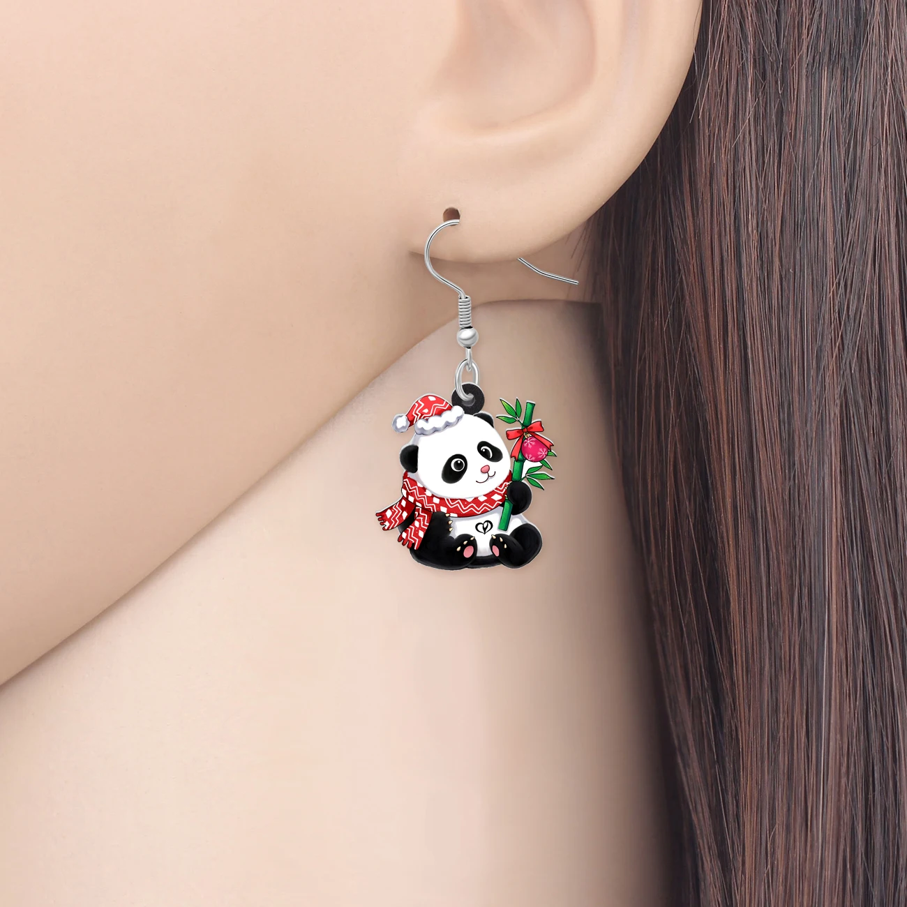 Weveni Acrylic Christmas Day Cute Bamboo Panda Earrings Novelty Animal Dangle Drop Charms Fashion Decoration For Women Girl Gift