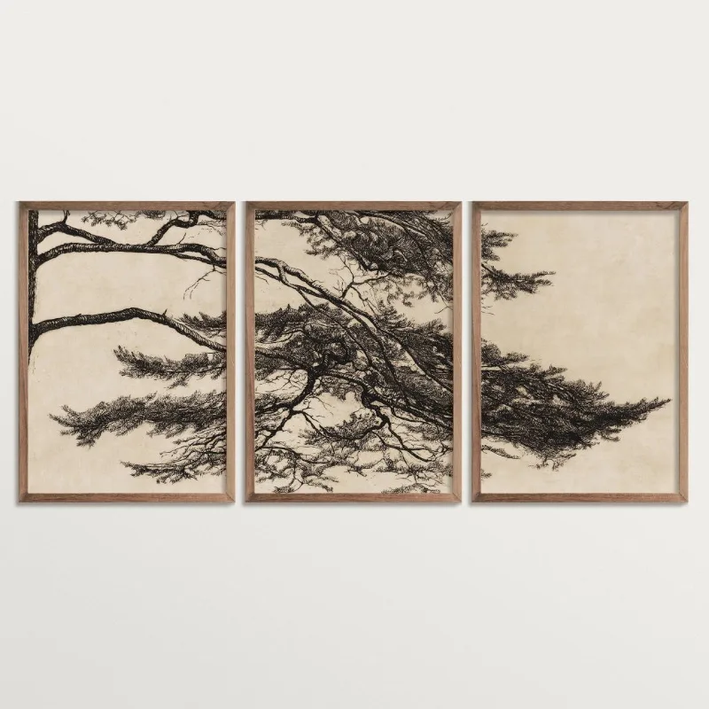 Posters and Prints Canvas Painting Wall Art Picture for Living Room Home Decoration Cuadros Vintage Pine Tree Branch Drawing