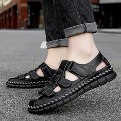 New Summer Leather Men Sandals Fashion Breathable Casual Shoes Men Soft Bottom Outdoor Beach Sandals Roman Slippers Big Size 47