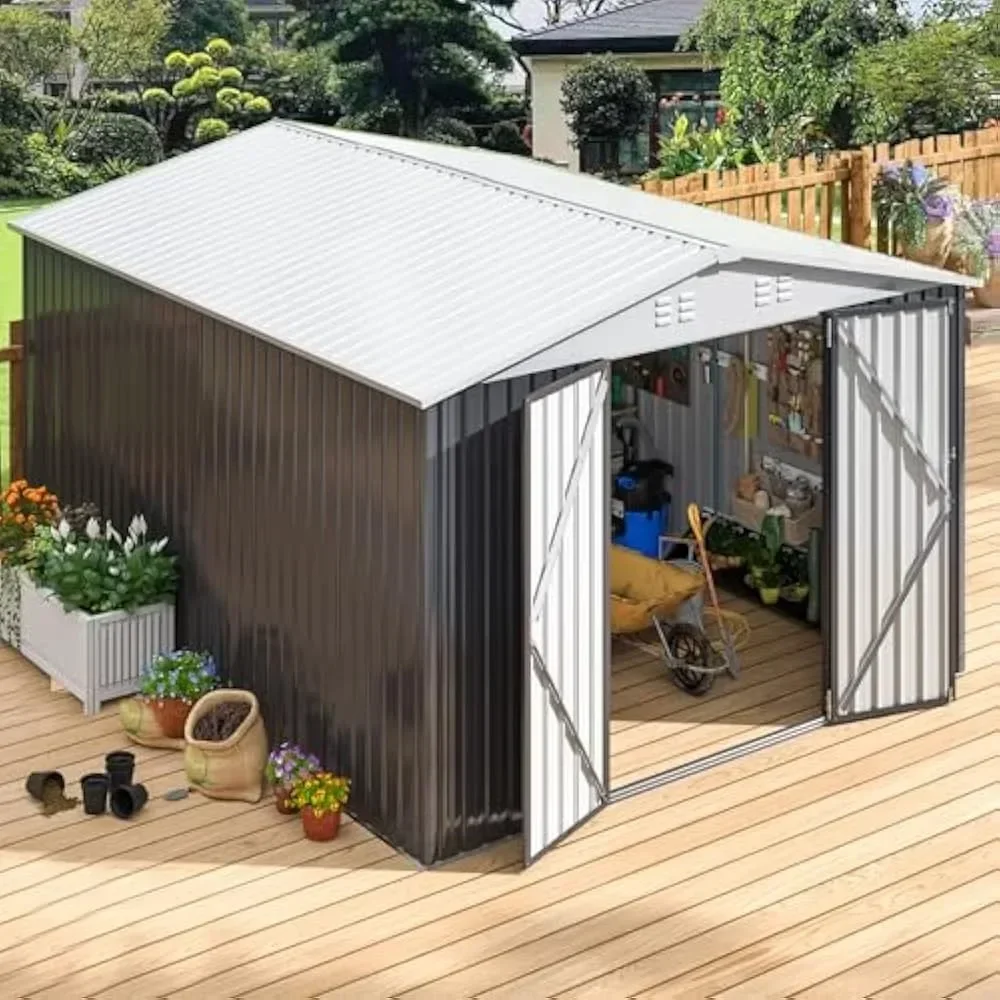 10 X 12 FT Outdoor Storage Shed, Metal Garden Shed with With Updated Frame Structure, Tool Sheds for Backyard Garden