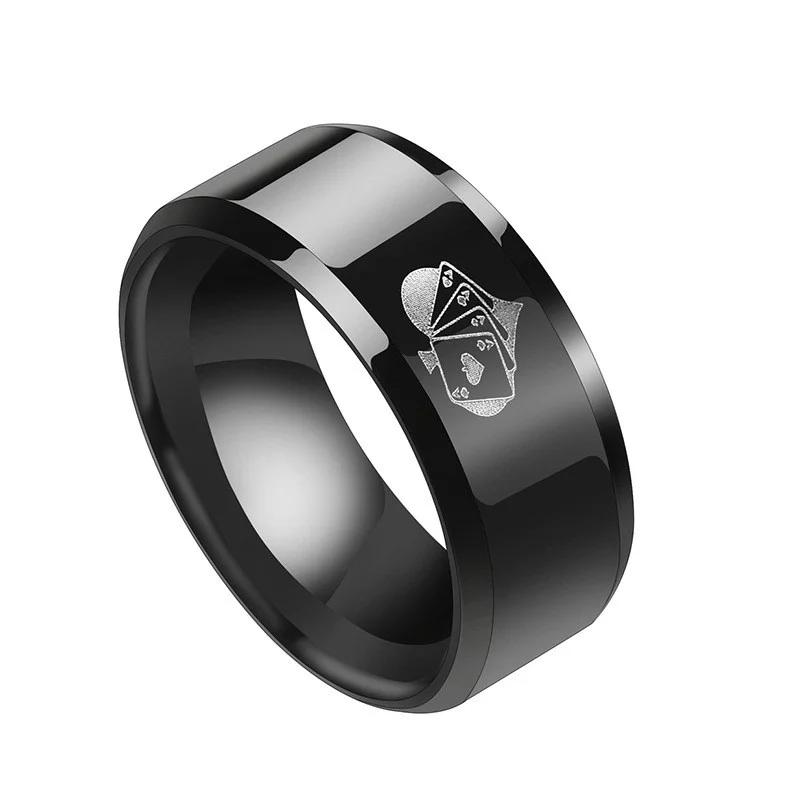 Spades A Titanium Steel Ring Simple and Creative 8MM Poker Stainless Steel Men's Marking Ring