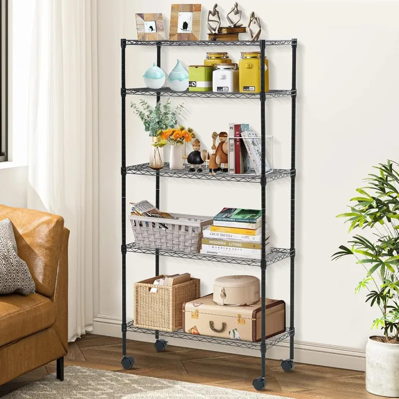 

5 Tier Wire Shelving with Wheels, 14"x30"x60" Storage Shelves NSF Heavy Duty Adjustable Utility Rolling Steel Garage Shelving