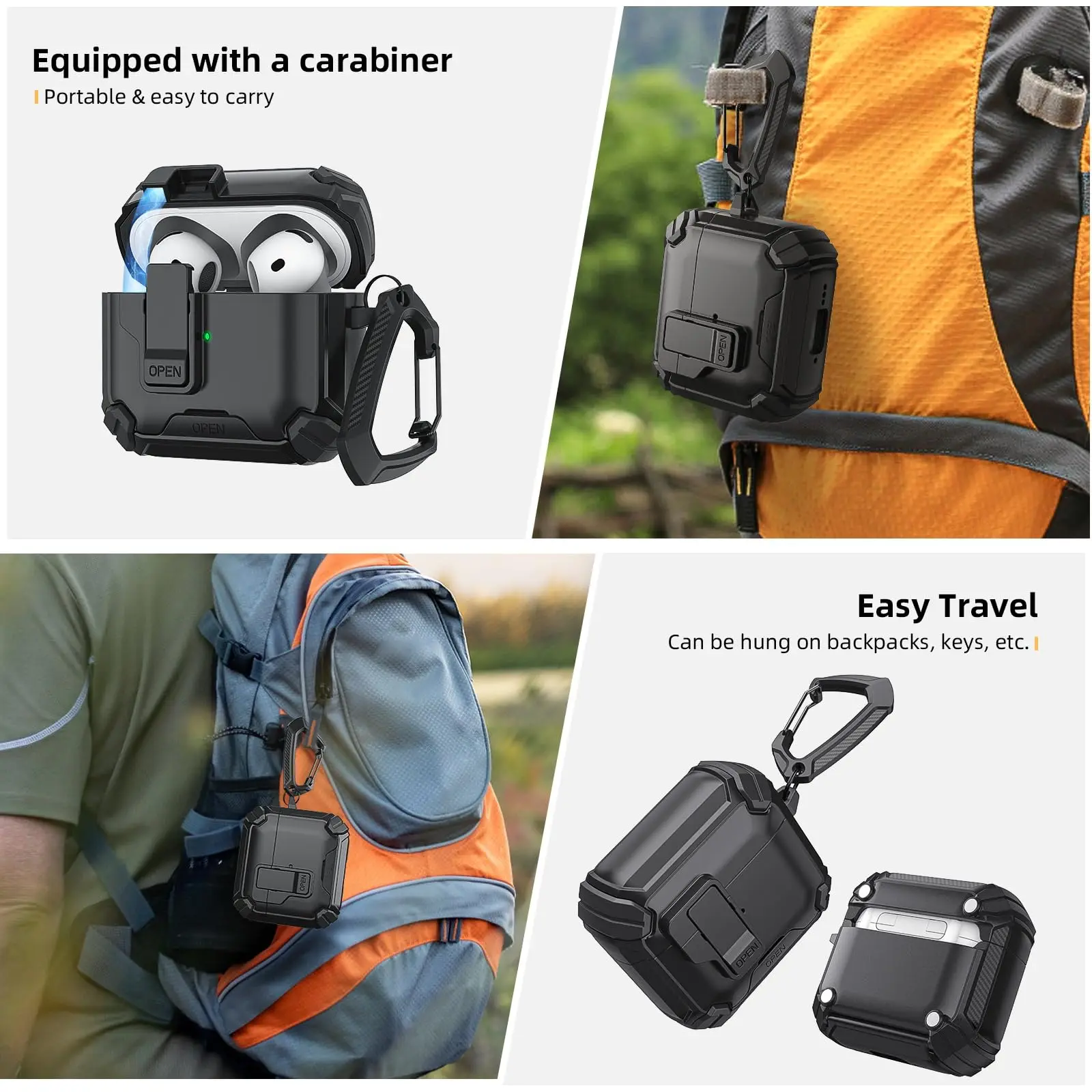 Capa para airpods 4, com trava automática magnética magsafe com suporte para telefone, capa protetora com kit de limpeza, capa para airpods 4