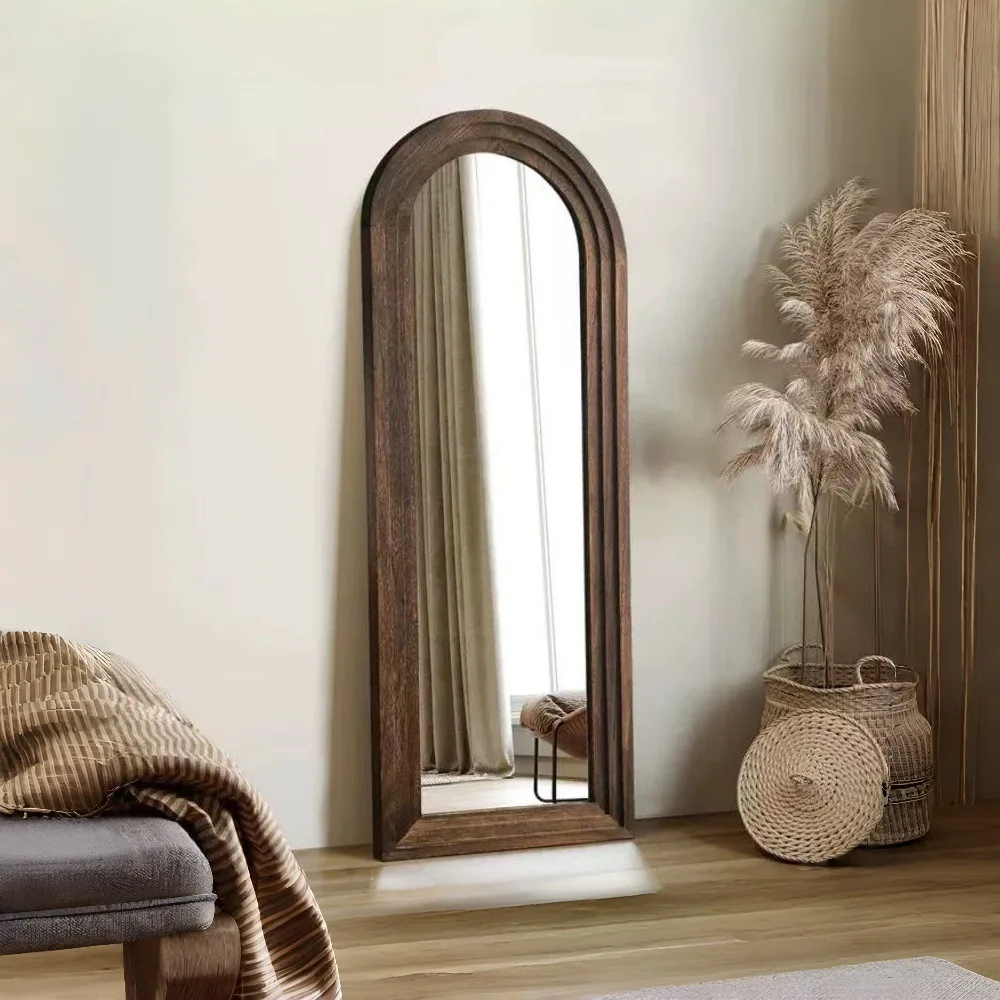 Vintage Step Full Body Mirror French Arched High Definition Floor Mirror Carbon Baked Solid Wood Full-length Mirror