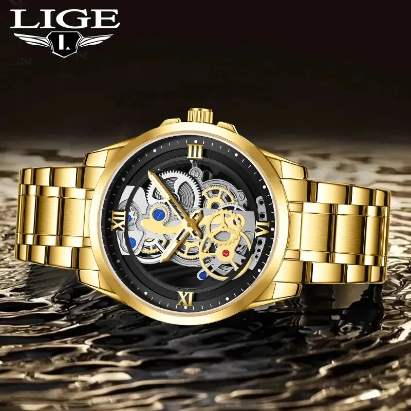 LIGE Casual Watches For Men Sport Waterproof Quartz Chronograph Wristwatch Brand Luxury Fashion Hollow Watch Men Reloj Hombre