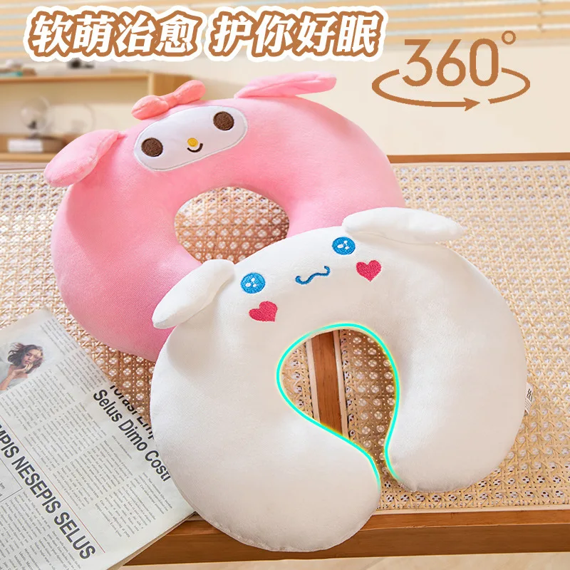 Kawaii Sanrio Neck Pillow Cartoon Hello Kitty My Melody Kuromi Cinnamoroll U-shaped Pillow Anime Car Travel Headrest Gift