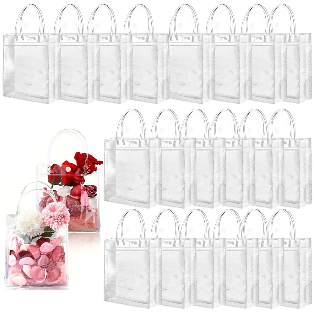 5Pcs Transparent Gift Bags Wedding Gift Packaging Boxes with Handles Clear Plastic Gift Bags Pvc Shopping Bag Party Favors