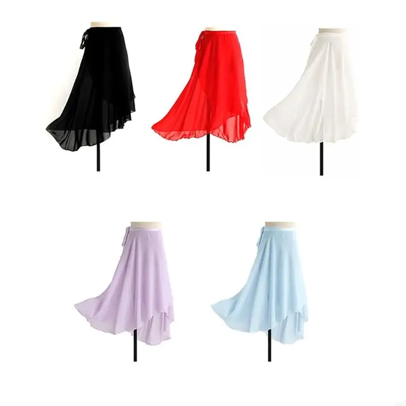 40GC Women Sheer Swing Ballet Skirt Adjustable Waist Ties Dance Gymnastic Over Scarf Dance Asymmetrical Long Wrap Skirt Tutus