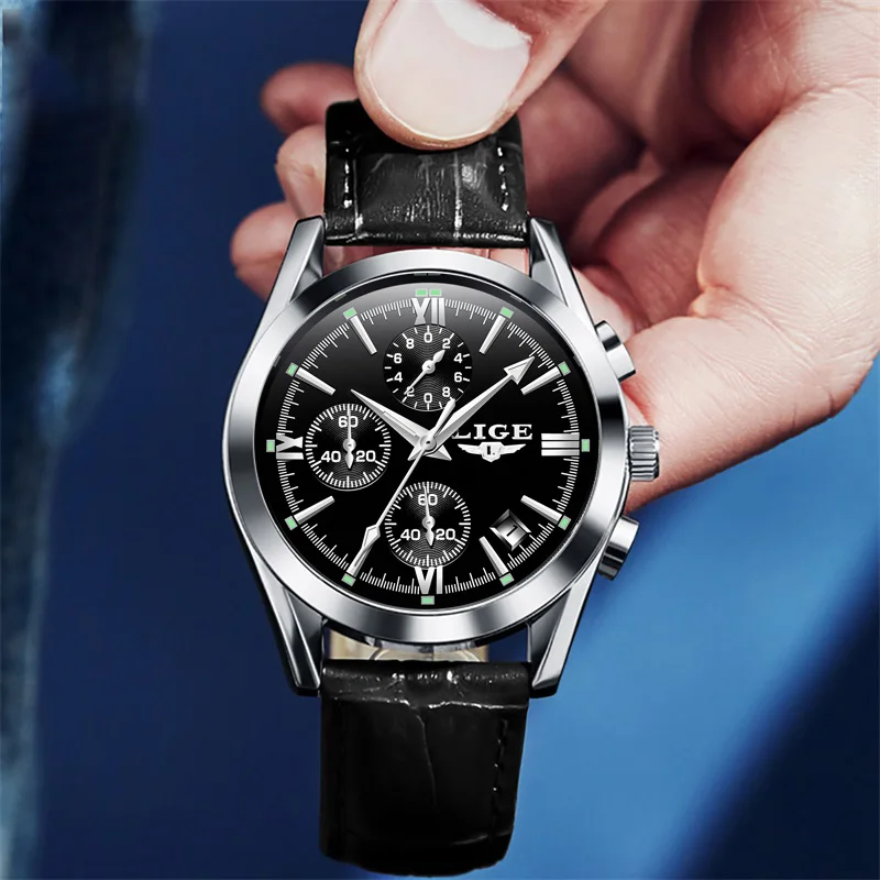 2024 New Men Watches Brand Luxury Leather Strap Waterproof Sport Quartz Chronograph Military Watch Men Clock Relogio Masculino