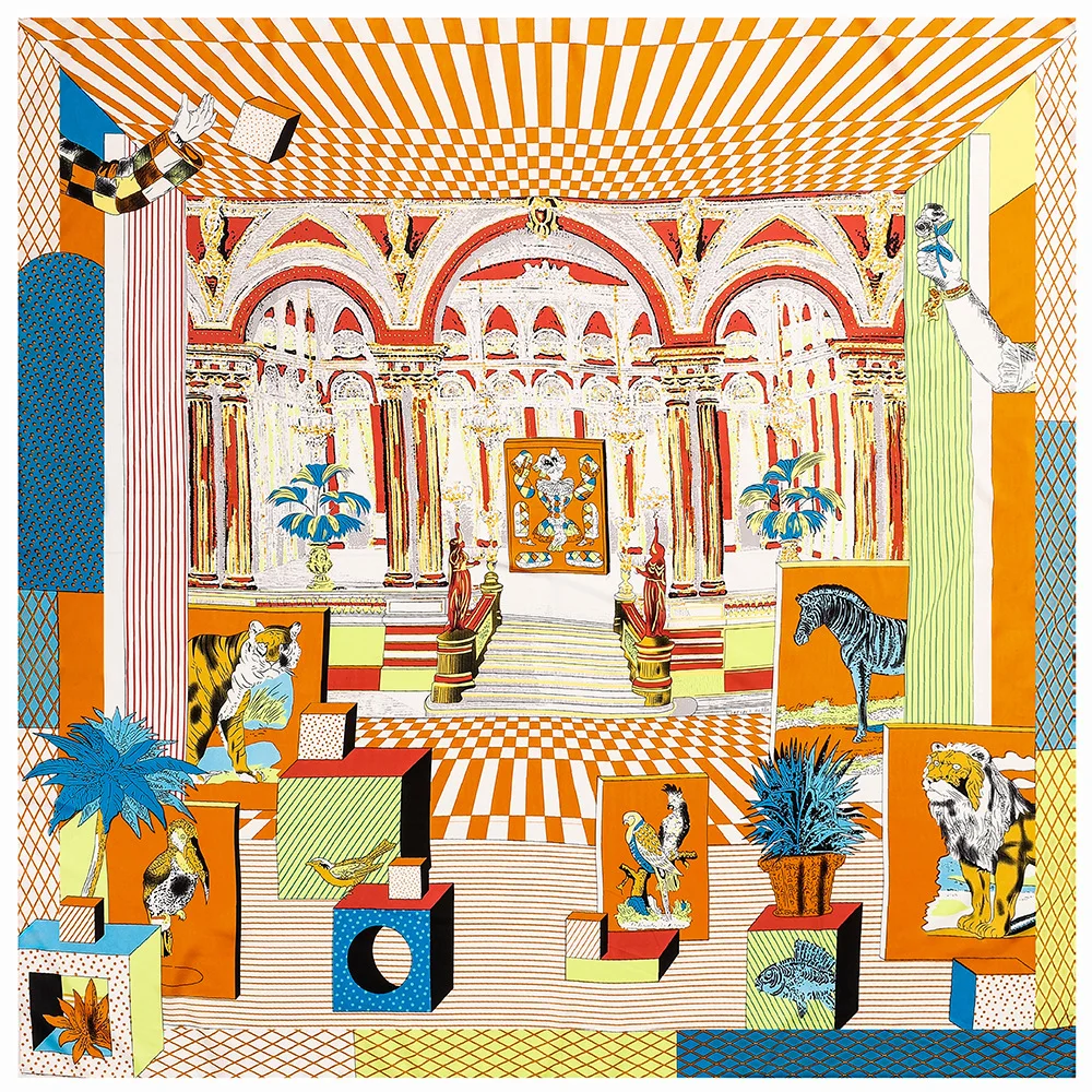 

130CM Fashion Silk Scarf Women Large Shawls Coliseum Print Square Bandana Luxury NecKerchief Muslim Hijab Female Head Scarves