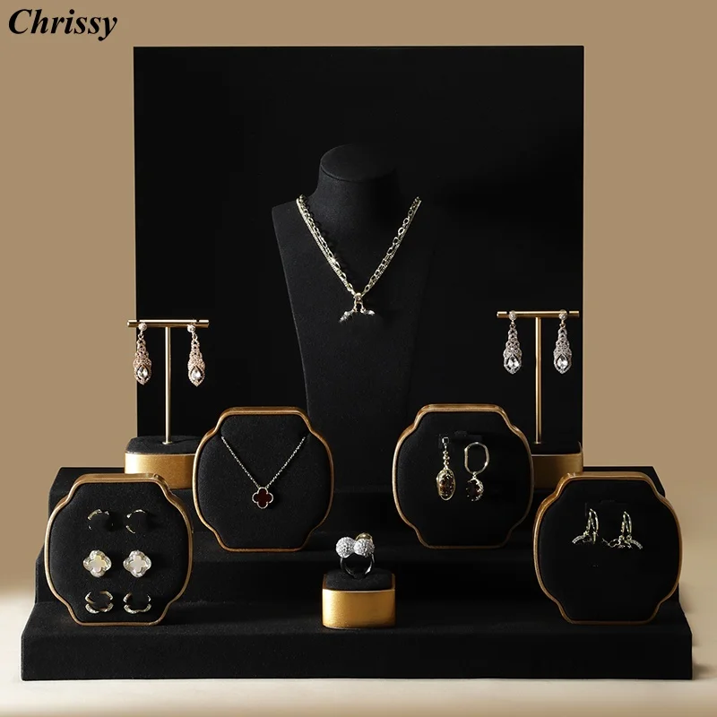 

Премиальный черный держатель для ювелирных изделий из микрофибры и лоток-органайзер для колец, ожерелья, серег, браслета, витрины