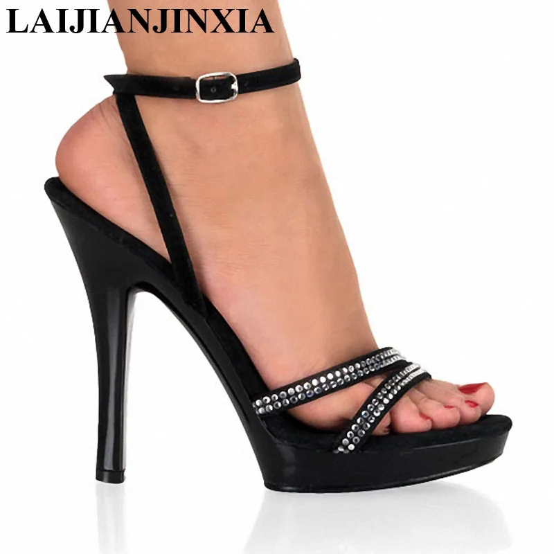 Luxury Rhinestone Sandals Women Wedding Party High Heels 13CM Summer Ankle Strap Buckle Stiletto Heels Silvery Pole Dance Shoes