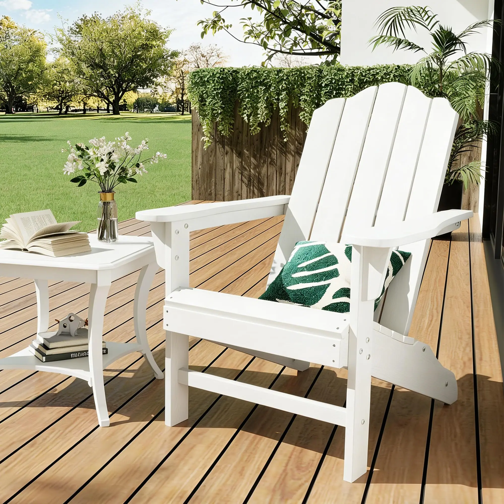 Adirondack Chair for Patio, 2PCS HDPE Outdoor Adirondack Chairs with Wood Grain Texture, Weather Resistant Plastic Lawn Chair for Garden Backyard Deck Fire Pit Poolside, Heavy Duty Outdoor Seat