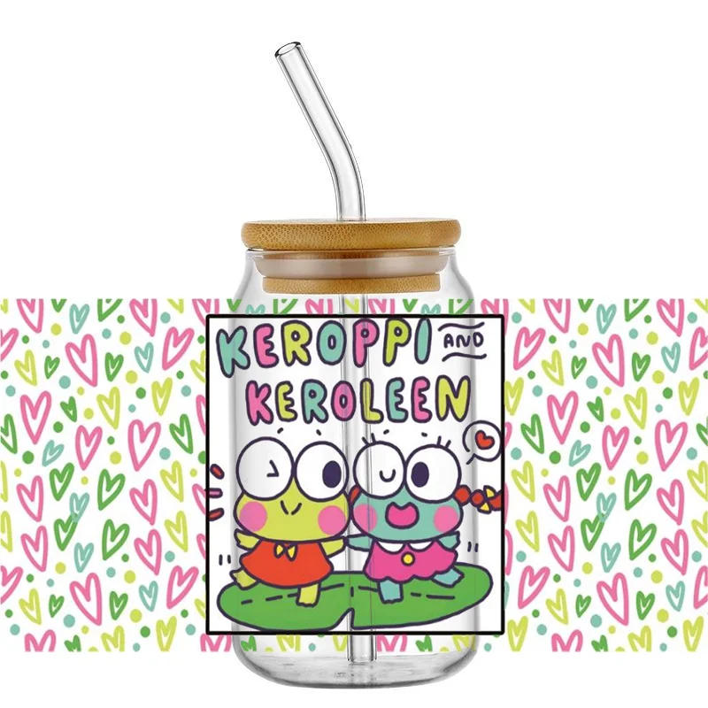 

High Quality 3D Japanese Cartoon Kawaii Frog Keroppi‌ UV DTF Cup Wrap for 16oz Libbey Glasses DIY Mug Transfer Sticker