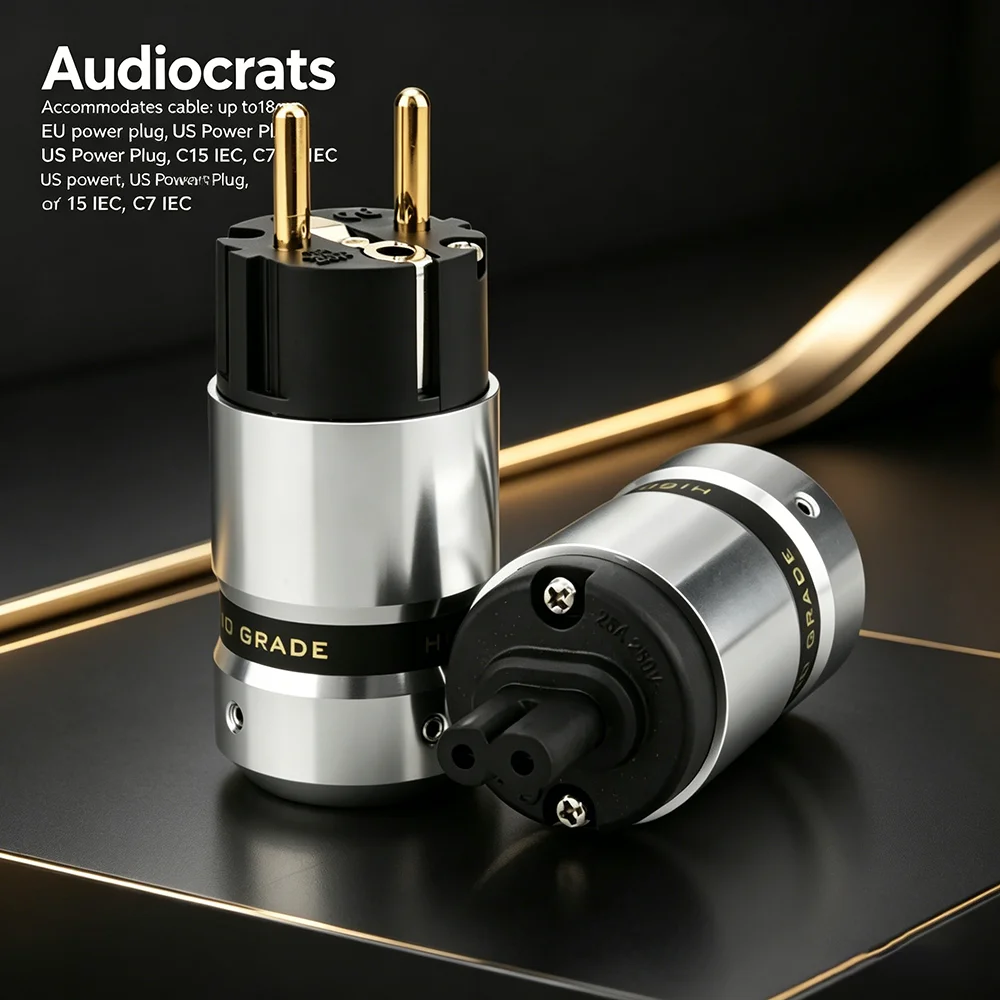 PE0415 HiFi Audiophile Power Connector Set | EU Schuko Euro 2-Pin IEC‑C15 + US 3‑Pin Mains Plug