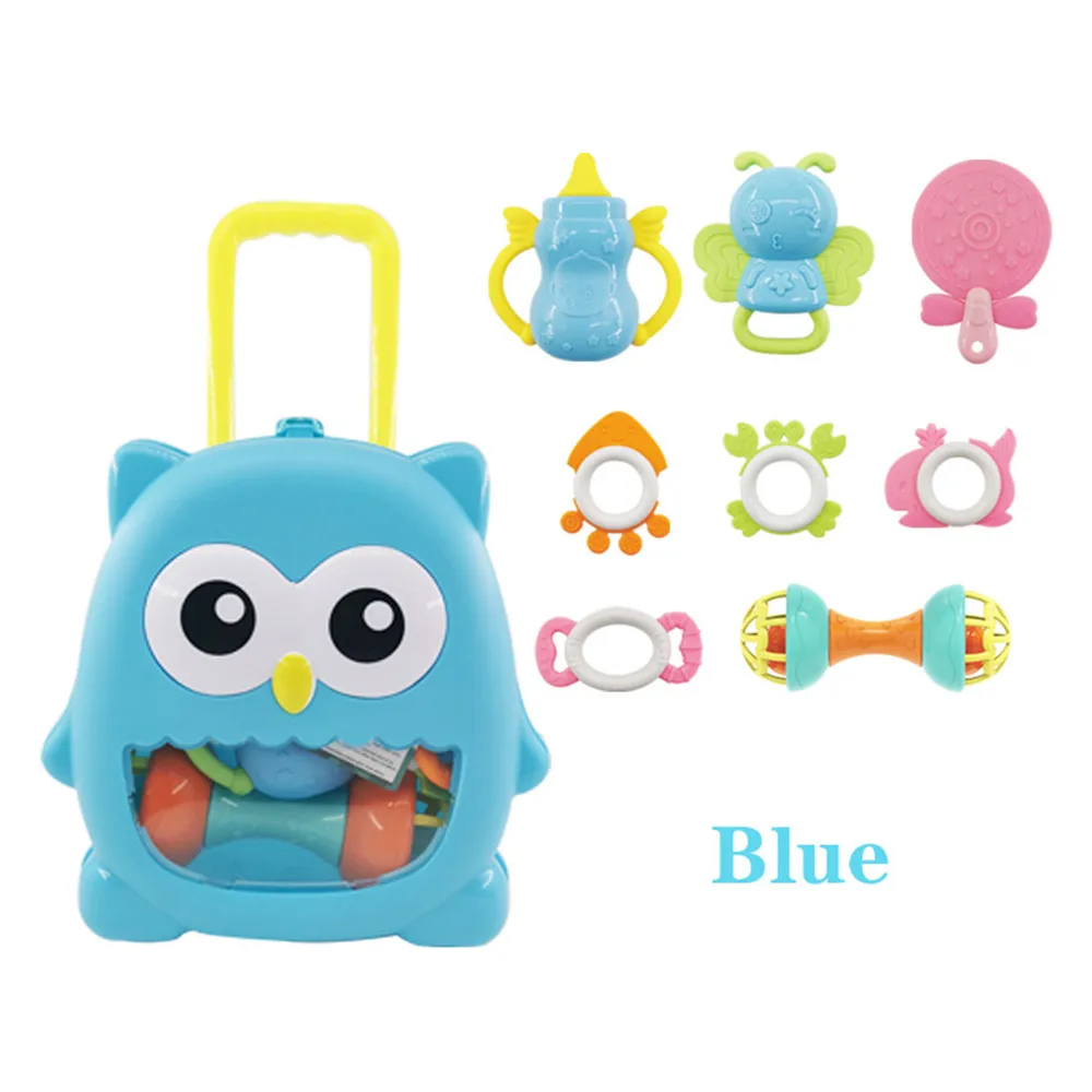 Hochet musical en silicone à mâcher, New Theatre l Trolley Case, Baby TeWindsor Bite, Hand Grab Toy, 8 Pcs Set