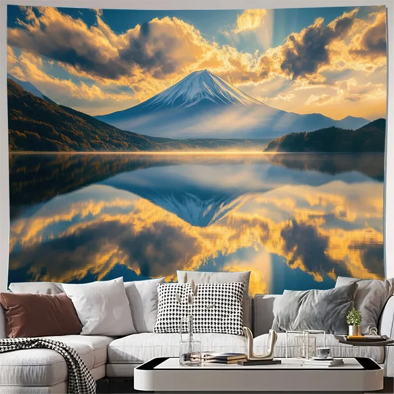 Ultimate Natural Landscape Tapestry Wall Hanging Mountain Fuji Sunset Sunrise Reflection Art Canvas Poster for Home Room Decor P