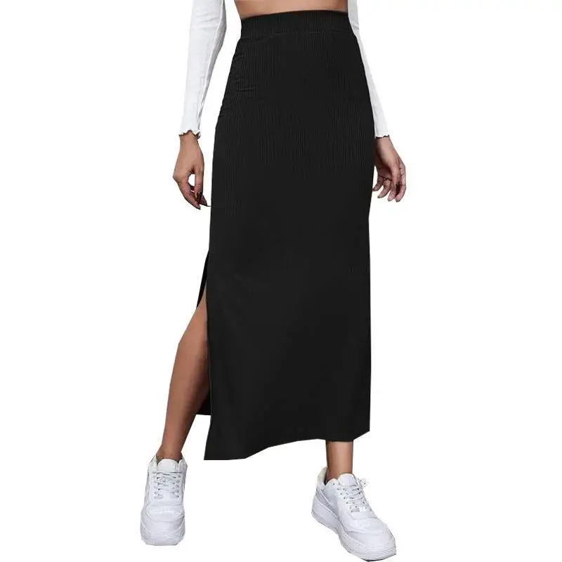 Summer 2026 New High-Waisted Girls Buttocks Split Long Skirt Sexy Spice Girl Pure Sensual Woman in the Long-Ribbed Skirt