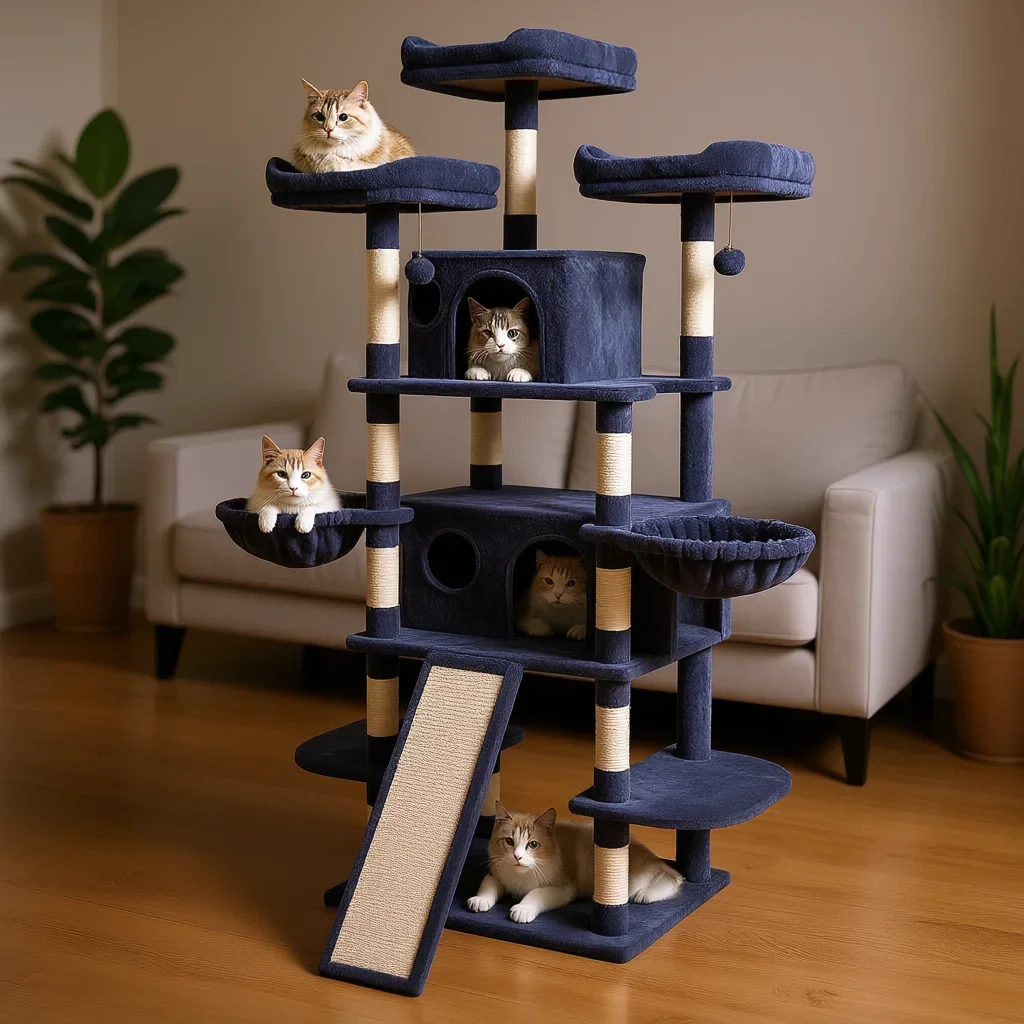 aLuxury Cat Tower 68.5 In Indoor Cat Tree With Condos And Scratching Post For Multiple Cats