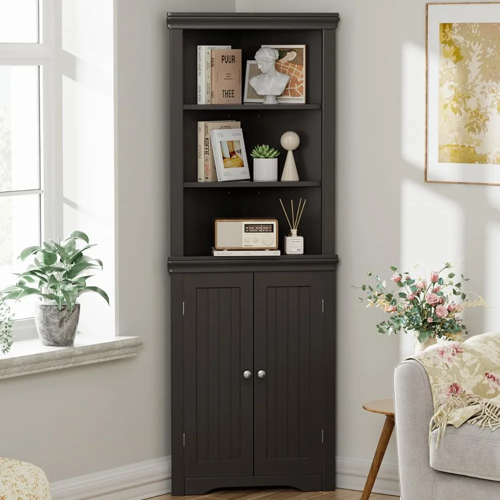 

Corner Cabinet,Storage Cupboard with Doors,Tall Storage Cabinet with Adjustable Shelves, for Living Room,Bathroom,Kitchen,Dark