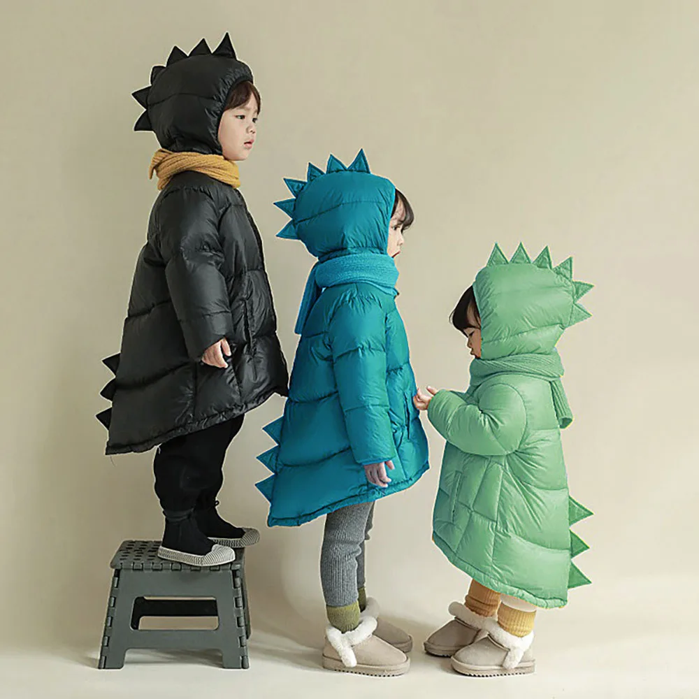 Dinosaur Winter Down Jacket For Children Windproof Hooded Cotton Jacket Solid Colot Thick Warm Boy's Girl's Padded Coat