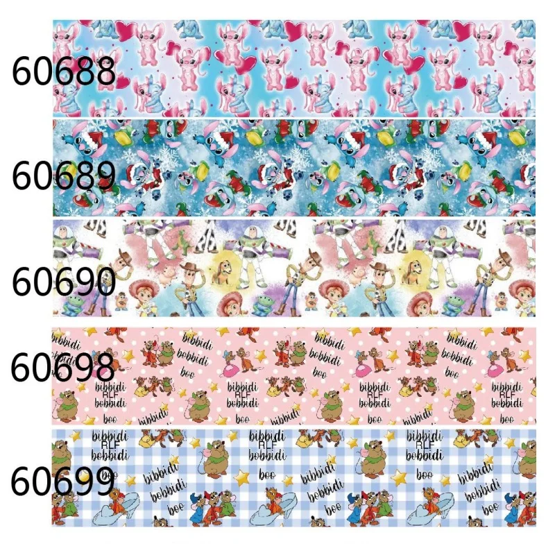 Cinta de grogrén de Navidad de Disney, 10 yardas, 38mm, estampada, Stitch Toy Story, dibujos animados para lazos de pelo, accesorios de costura, materiales artesanales