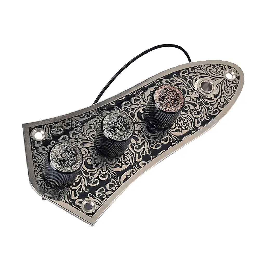 Jazz Bass Control Plate Alloy Carved Wired Assembly with Volume Tone Knobs and Jack for JB Style Guitar Upgrade