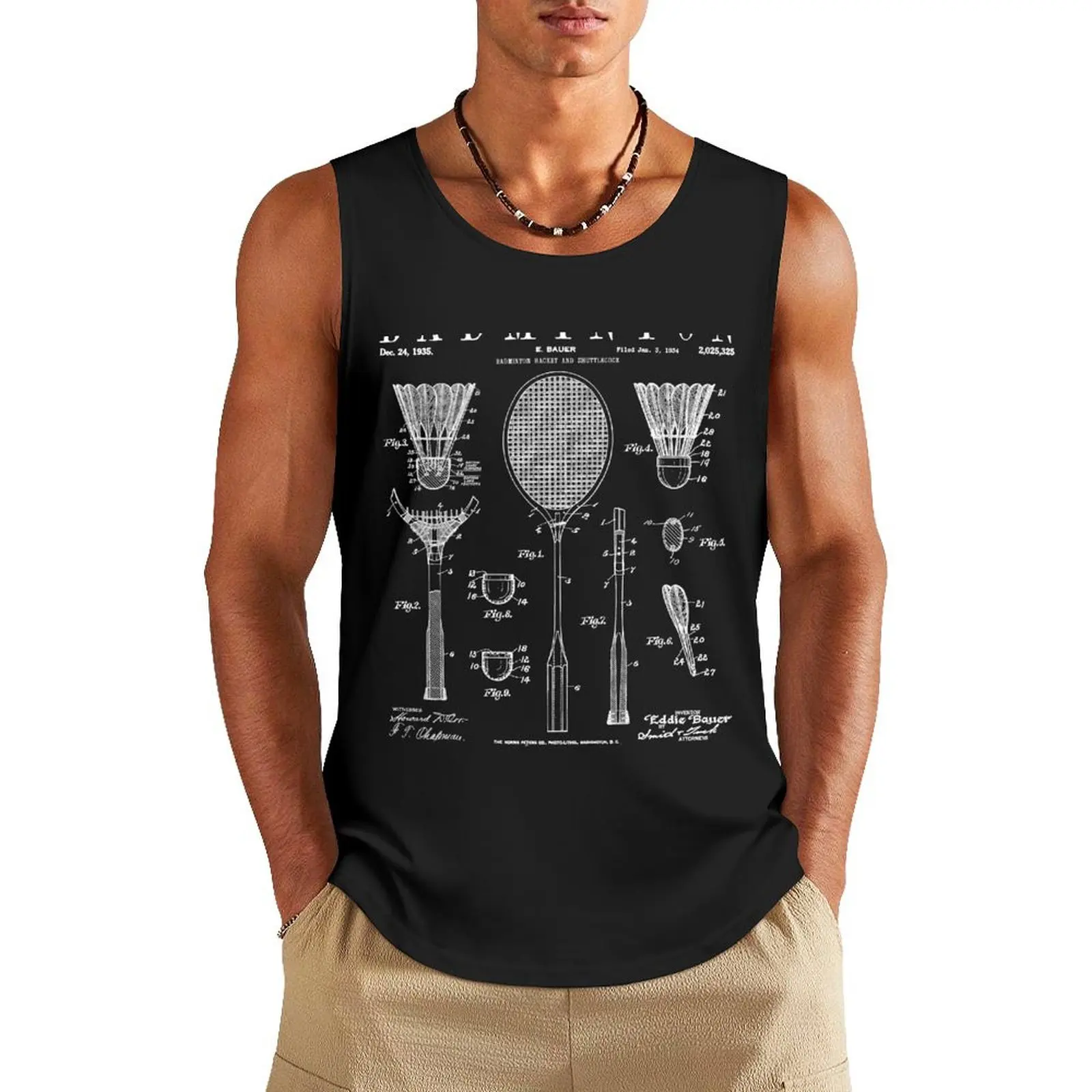 

Badminton Old Vintage Patent Drawing Print Tank Top gym running shirt underwear