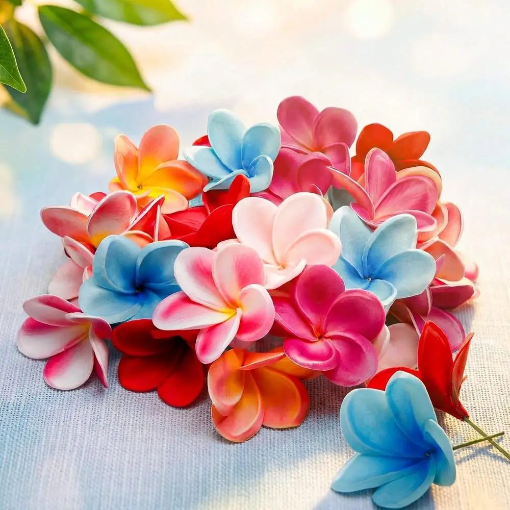 30 Pcs Hawaiian Plumeria Frangipani PU Artificial Flowers Tropical Flowers With Stems Real To Birthday Gifts Wedding Home Hawai