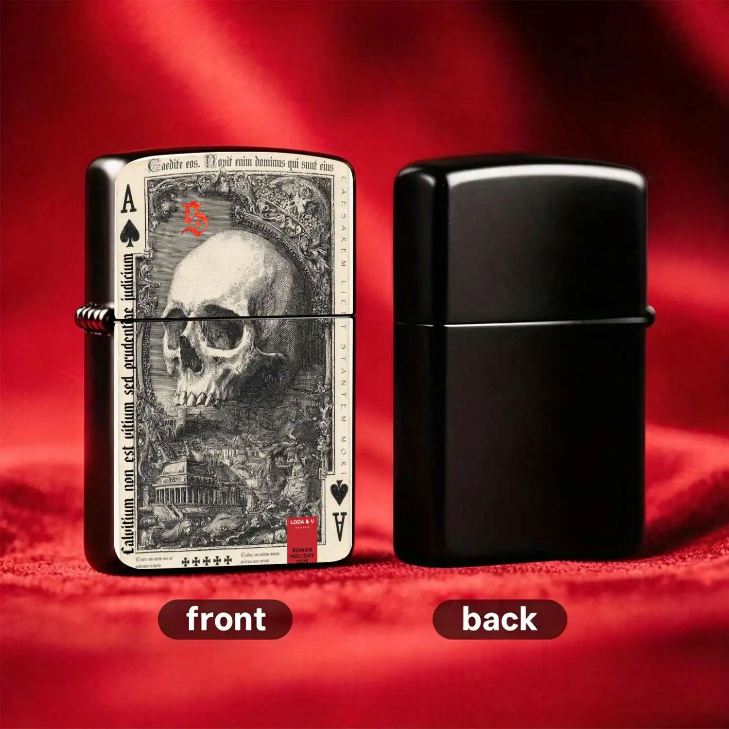 Flip-top Pocket Windproof  Lighter, Medieval Dark Engraving Style Vintage Skull Art Design, Portable Refillable  for Collection, Unique Gift Choice for Enthusiasts Humorous and Fun Lighter