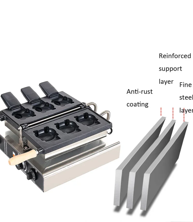 Máquina para Gaufres en formato de Chat de Dessin Animé, Taiyaki, Bouche Ouverte, Crème Glacée con minuto, 3 piezas