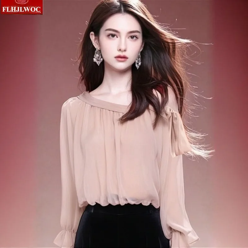 

Топы с открытыми плечами Блузки Модные женские милые милые девушки Японский стиль с расклешенными рукавами Розовый шикарный корейский топ с галстуком-бабочкой Базовые рубашки