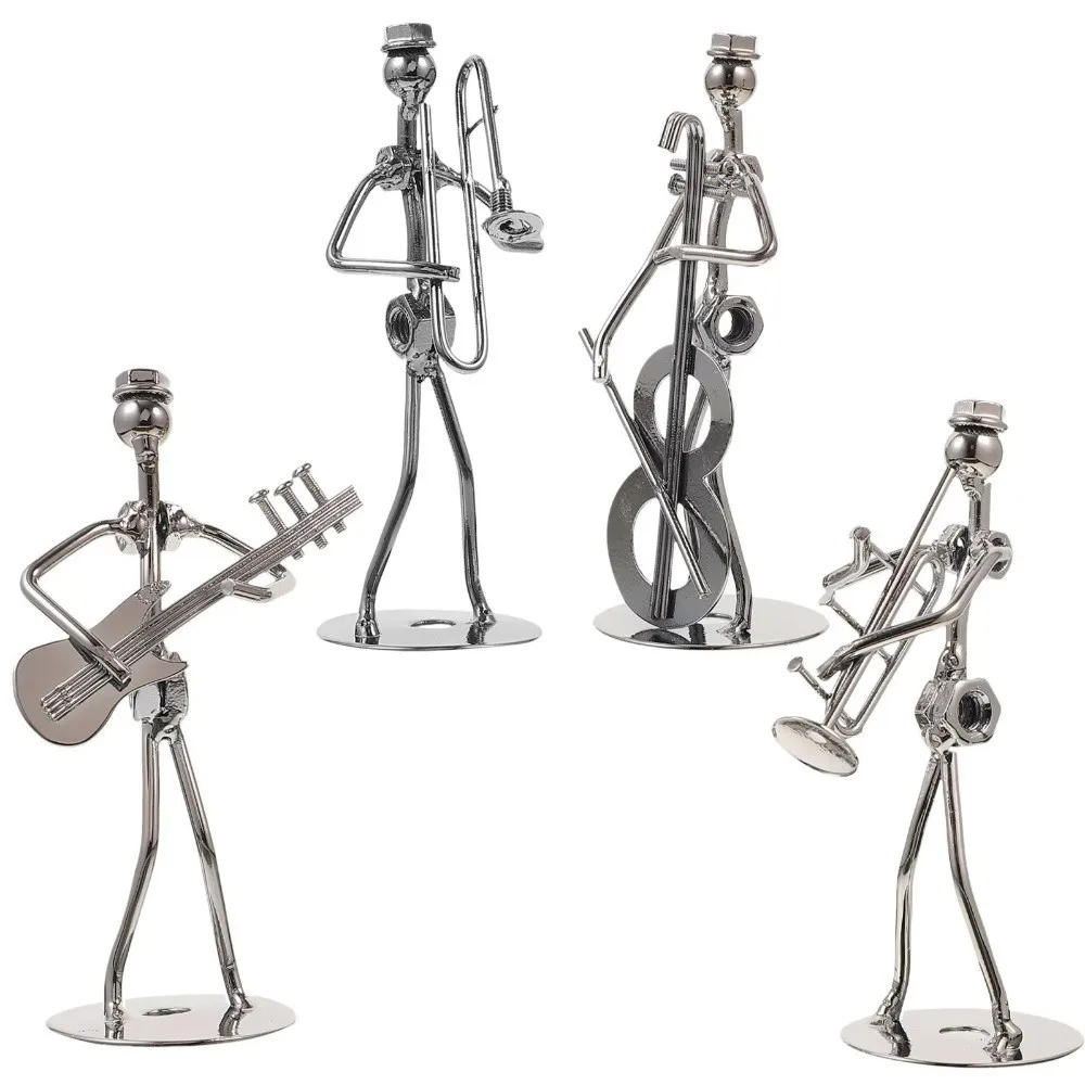 New Musician Music Instrument Ornament Metal Craft Guitar Decoration Violin Band Man Model Home Decor Scene