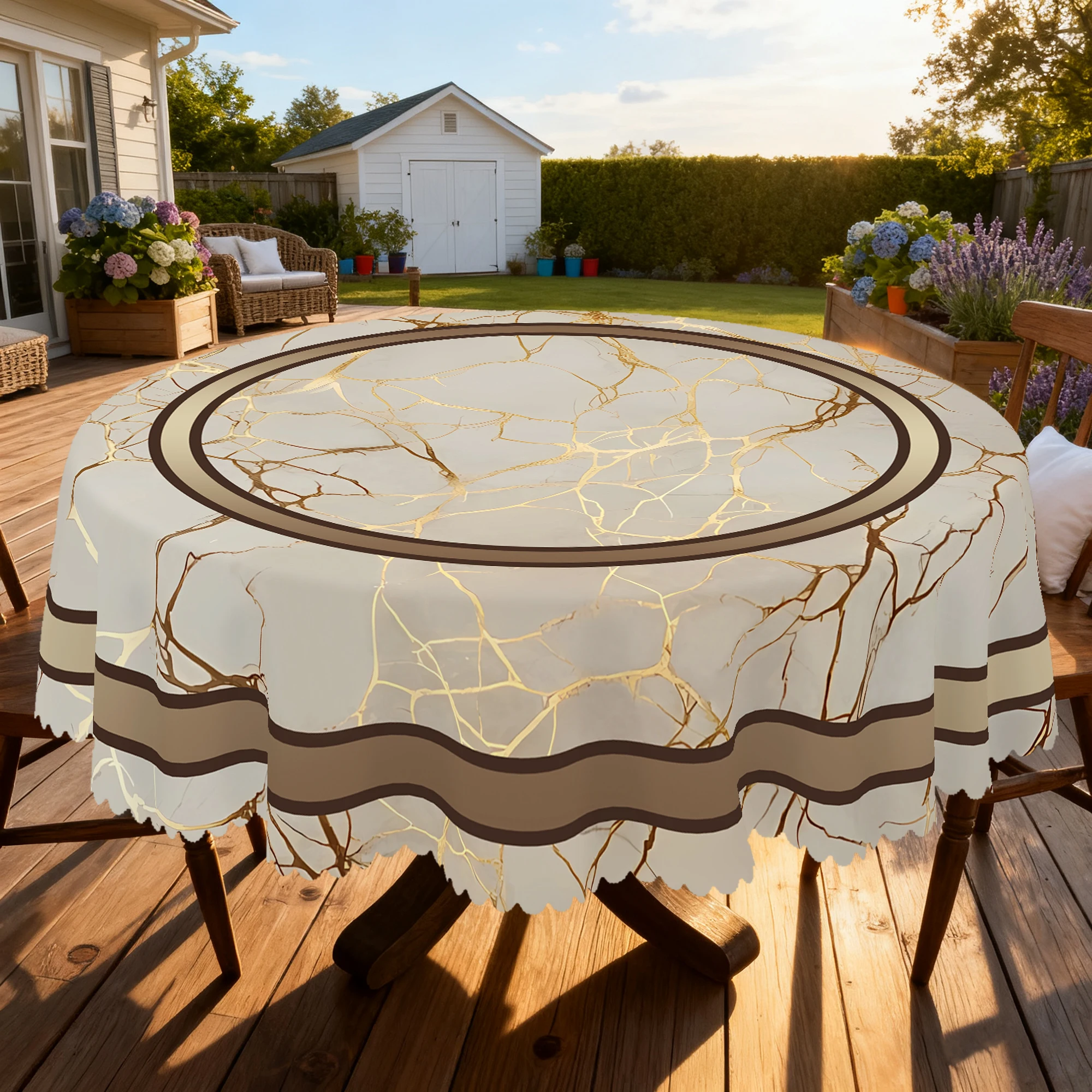 1 Piece Farmhouse-Themed Printed Tablecloth, Vintage Marble Stripe Pattern Design, Suitable for Holiday Gatherings, Camping Picnics, Bbqs, Party Decorations, Kitchen Accessories, Tablecloth for Indoor and Outdoor Use in Restaurants, Patios, Perfect Gift for Friends, Round and Rectangular Tablecloths + 4Pcs Self-Adhesive, Multiple Sizes Available