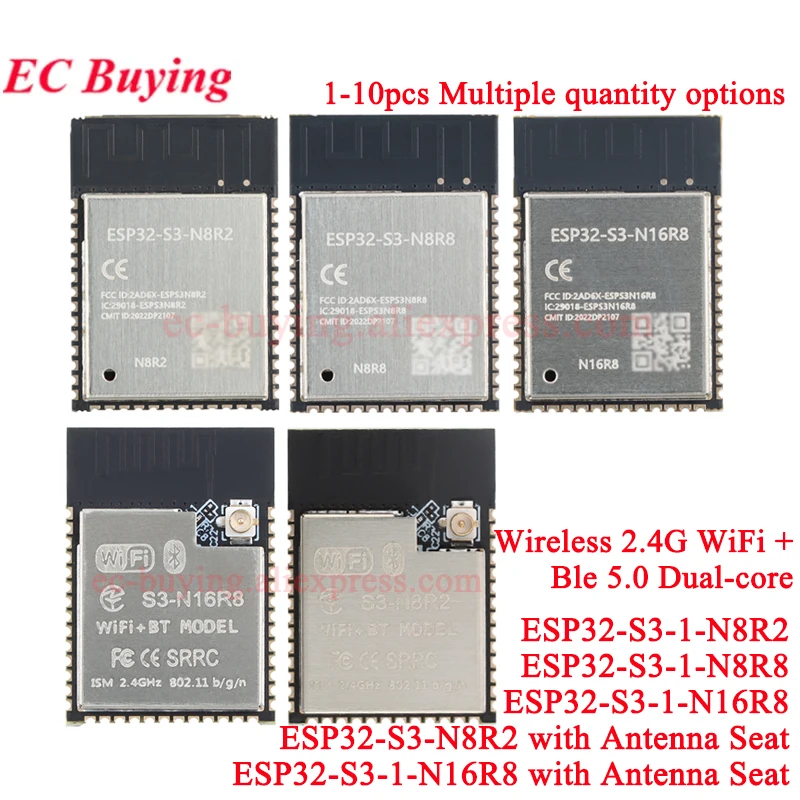 

1-10Pcs ESP32S3 ESP32-S3-1-N8R2 N8R8 N16R8 8MB 16MB Flash 2MB PSRAM 2.4G Wifi Ble 5.0 Dual Core 32bit MCU Wireless Wi-Fi Module