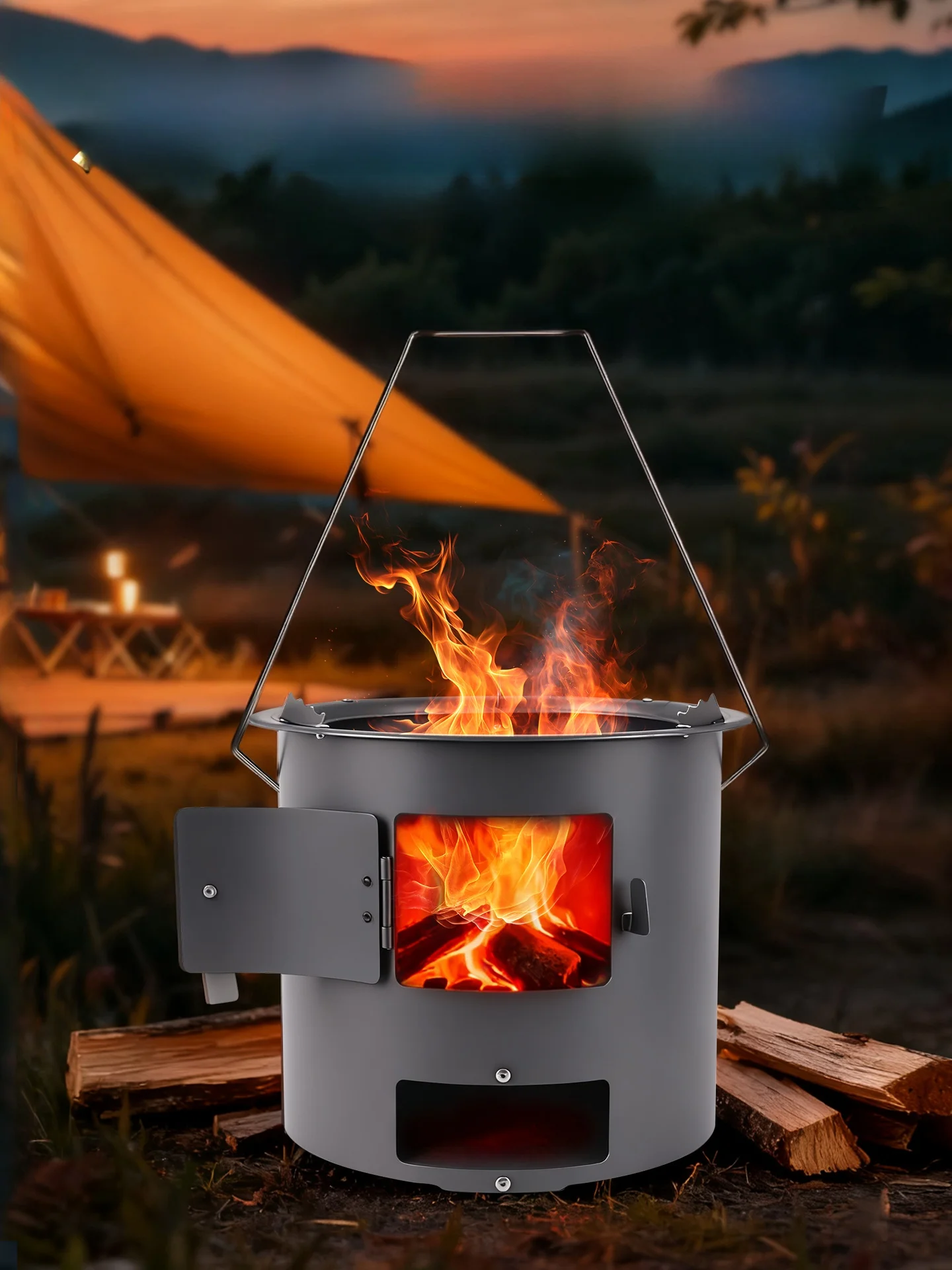 

Portable Outdoor Cam Stove Wood Burning Barbecue ill Heater Mobile Outdoor Cooking Equipment Stainl Steel Body