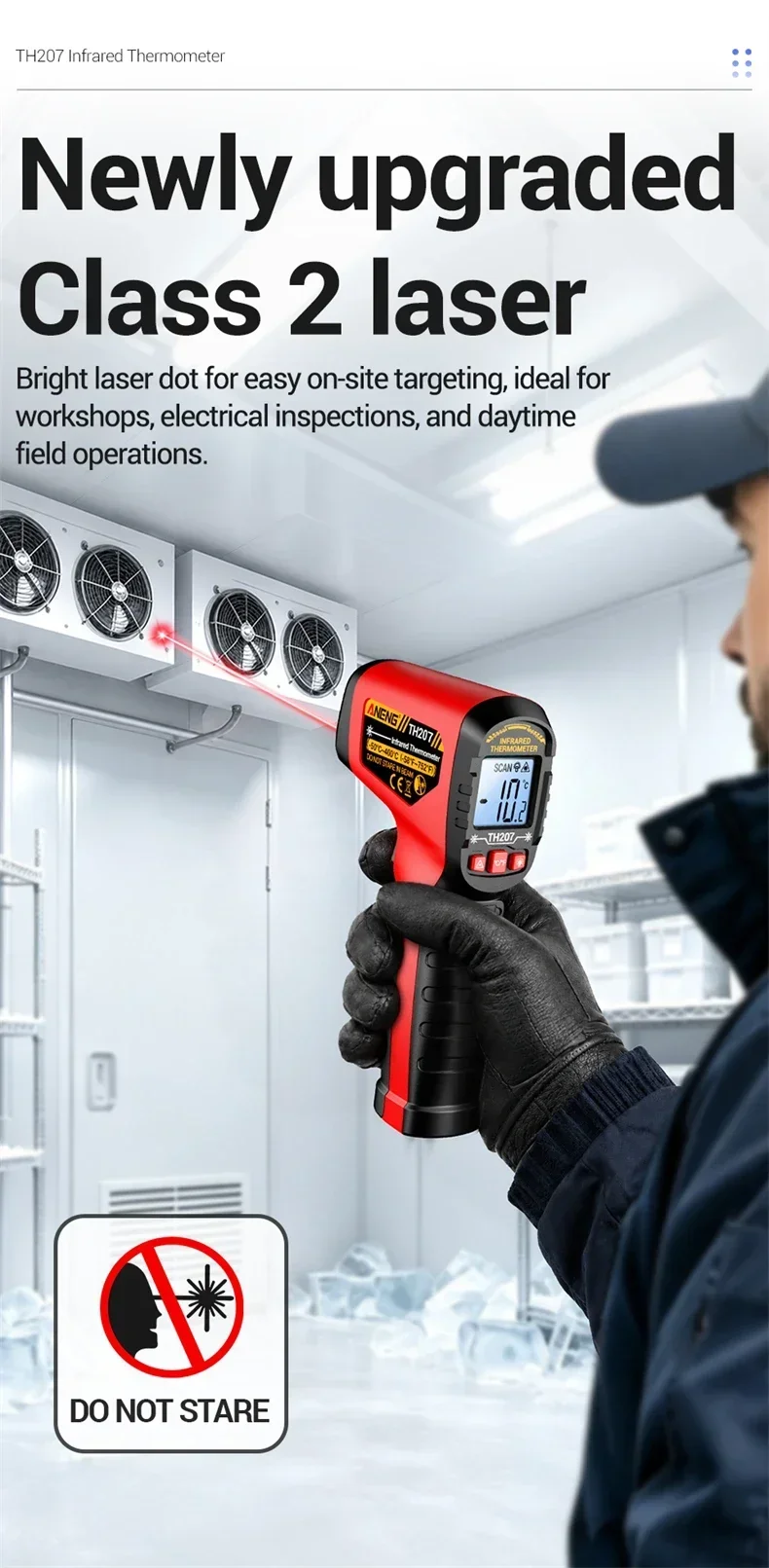 Infrarot-Laserthermometer -50~400 ° C Wiederaufladbares ANENG TH207 Hochsensibles Industriequalitäts-Berührungsloses Digitalprüfgerät – Detail 6