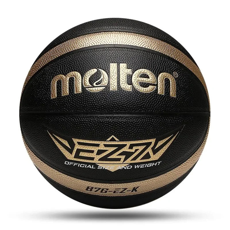 

Molten official basketball size 7 for men, 6 for women, and 5 for children, genuine black gold wear-resistant soft leather EZ