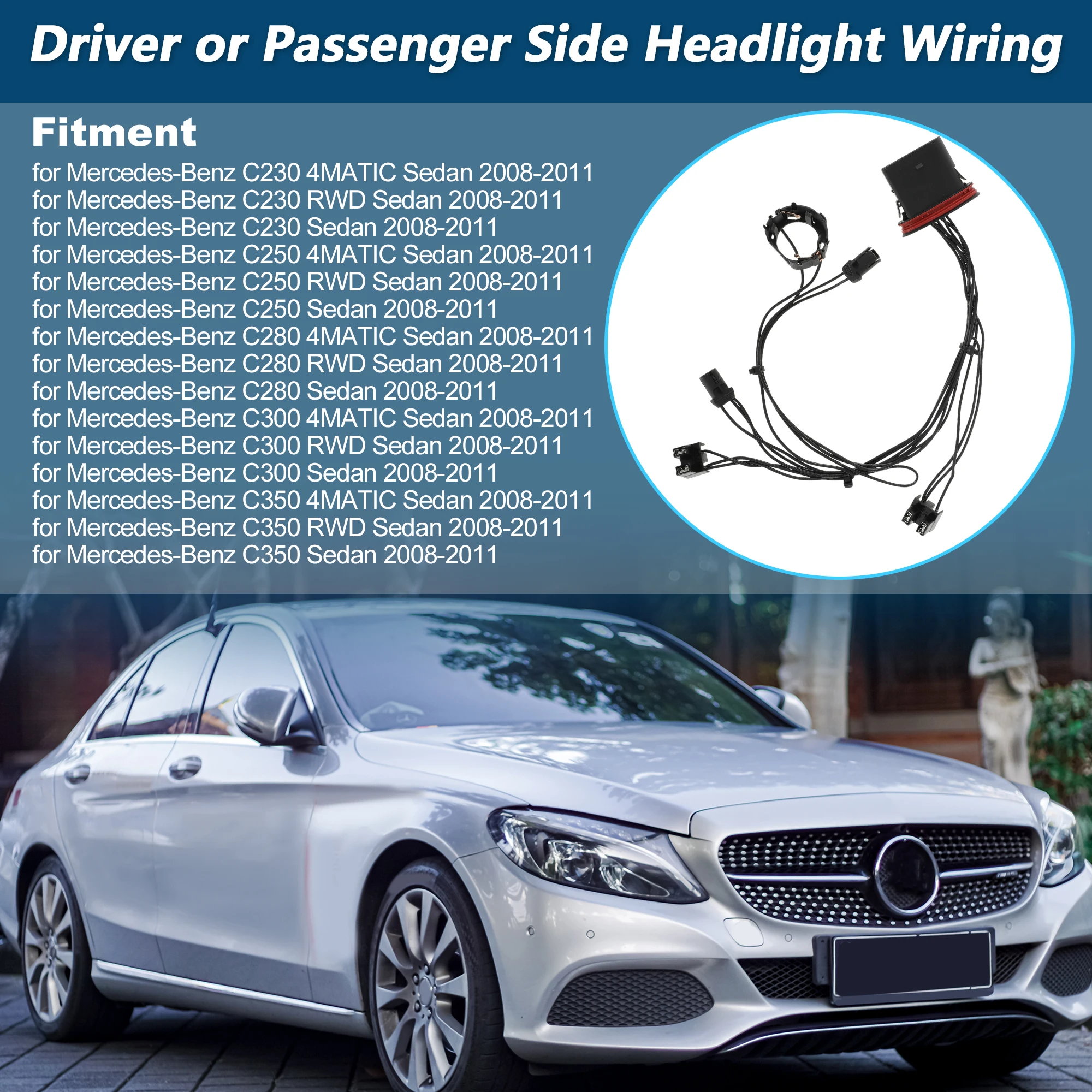 

UXCELL Headlight Wiring Harness for Mercedes-Benz W204 C300 C230 Driver Side or Passenger Side Head Lamp Socket Wiring