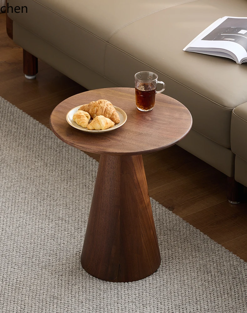 QZT black walnut round corner table sofa side table living room balcony solid wood small round coffee table
