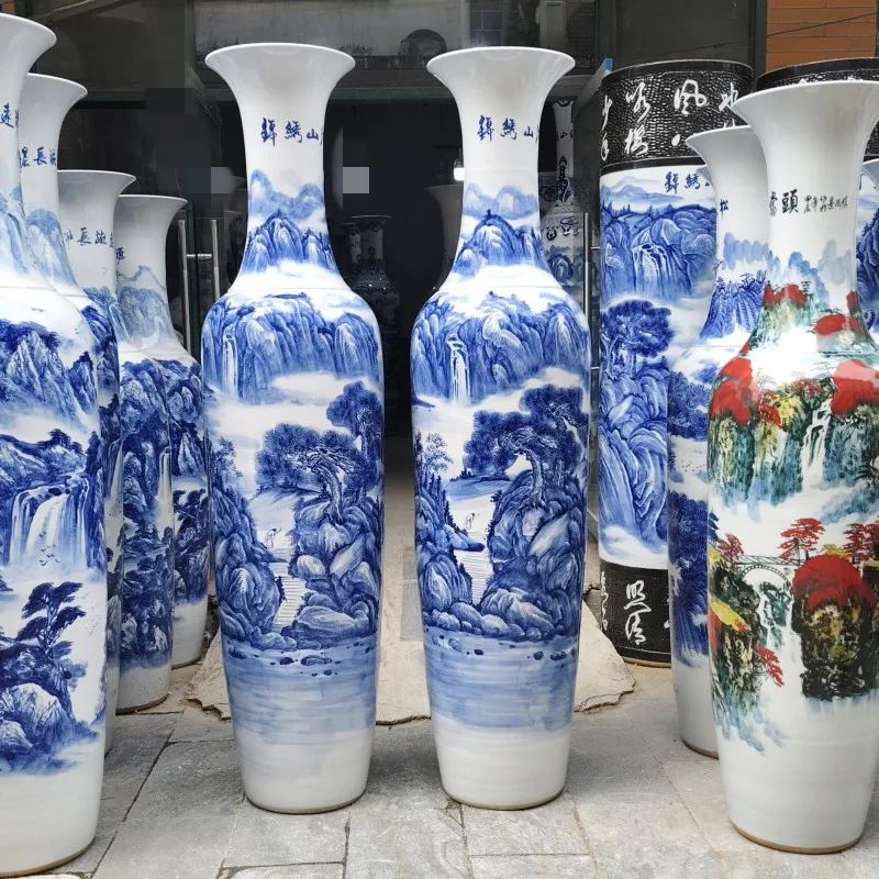 Jingdezhen Art Deco Hand-Painted Underglaze Landscape Ceramic Porcelain Floor Vase Eco-Friendly Home Hotel Decoration for Gift