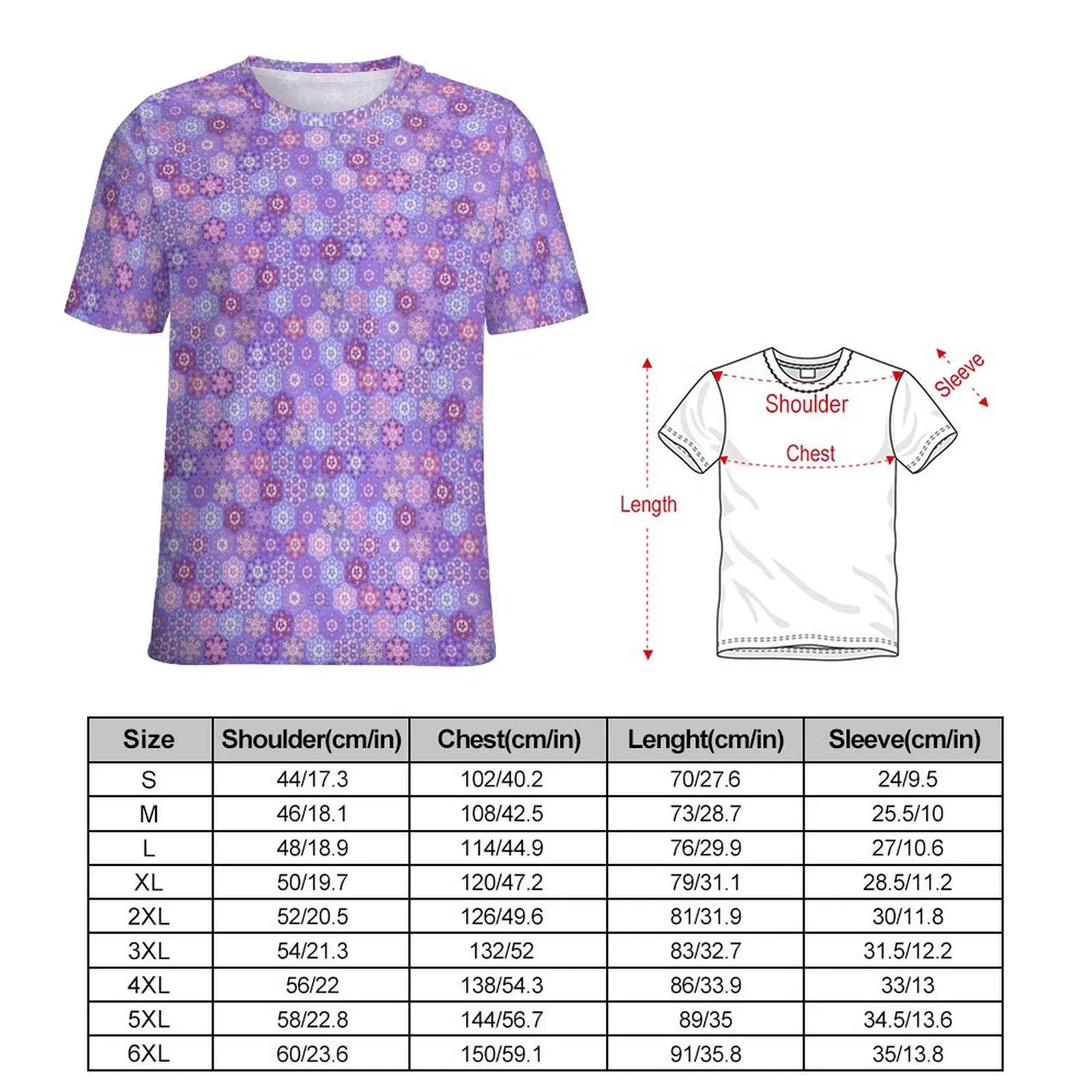 Oversize T-Shirt Summer Purple Snowflake Mosaic Print T-Shirts  Classic O-Neck Tshirt Men Trendy Design Clothes
