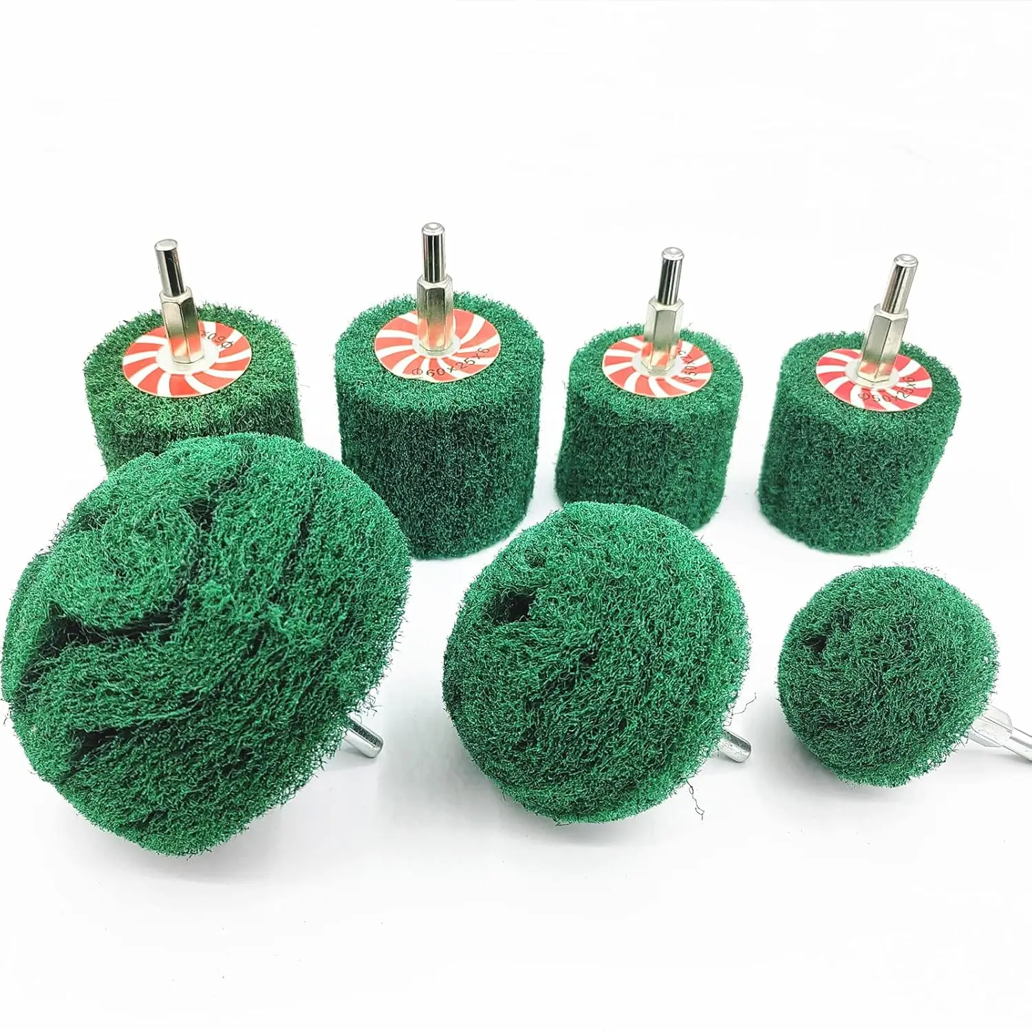 

7 PCS Green Abrasive Buffing Wheels with 1/4" Shank 180 Grit Non Woven Buffing Wheels Drill Attachment Set