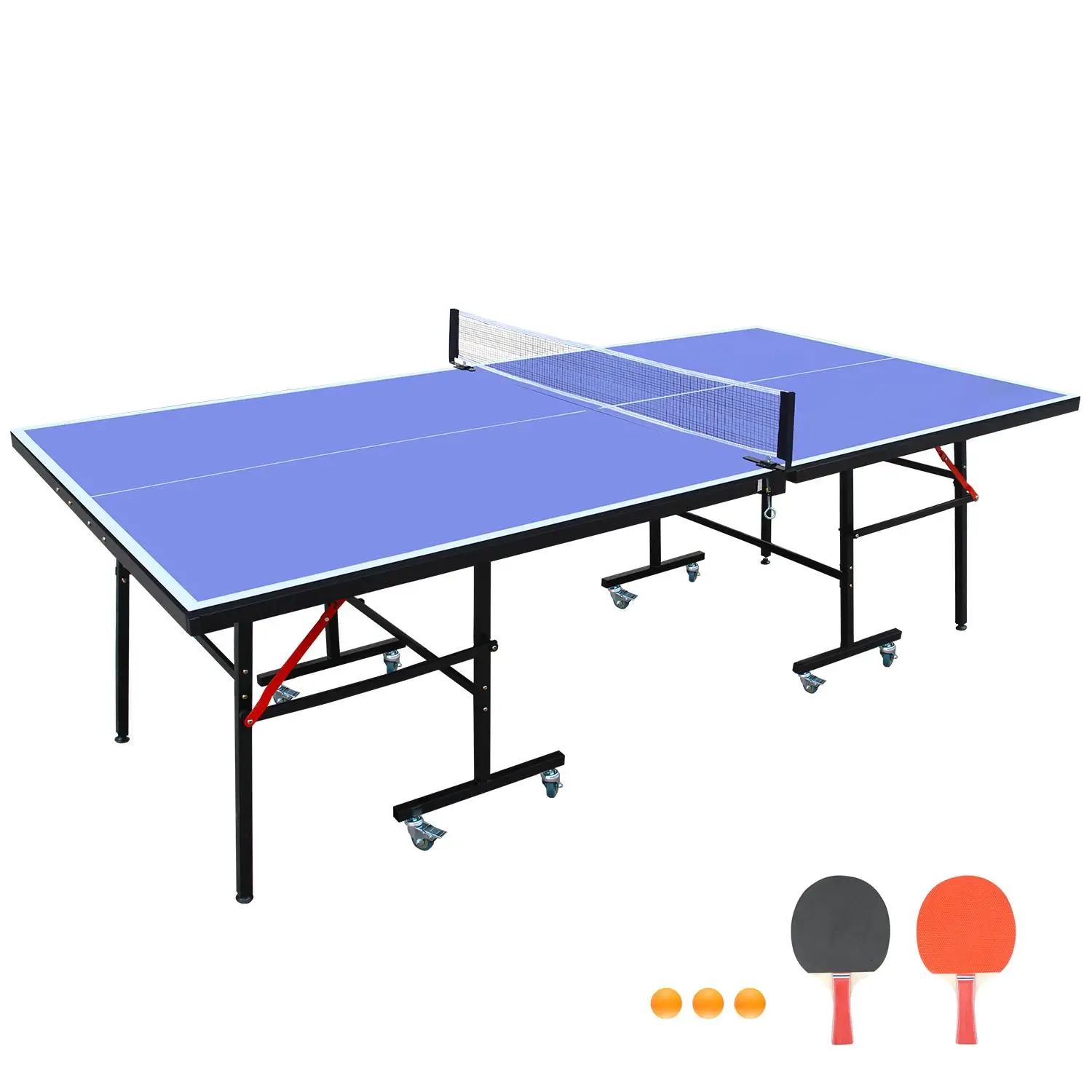 Conjunto de mesa de tênis de mesa dobrável de 8 pés com rede, 2 pás e 3 bolas - portátil para jogo de pong interno