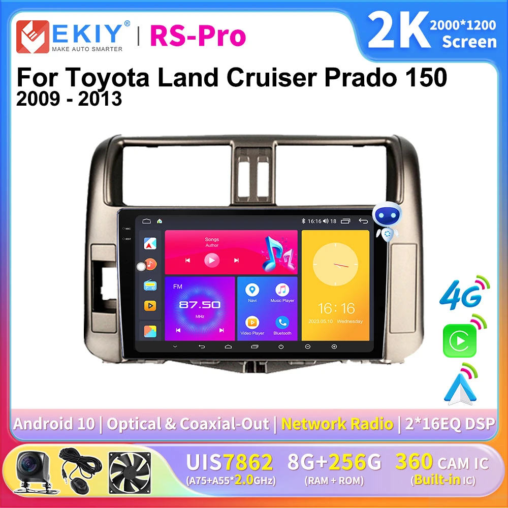 

EKIY 2K экран CarPlay радио для Toyota Land Cruiser Prado 150 2009-2013 Android Авто 4G Автомобильный мультимедийный GPS плеер авторадио GPS