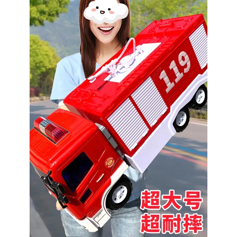 Oversized Fire Truck Toy Car, Firefighter, Sprayable, Child, Rescue Car, Model Boy, Baby 2-3 Years Old, 4