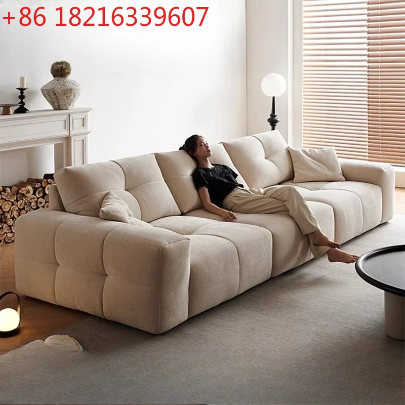 

Movable backrest pixel sofa cream wind straight row small apartment high-end chenille fabric sofa