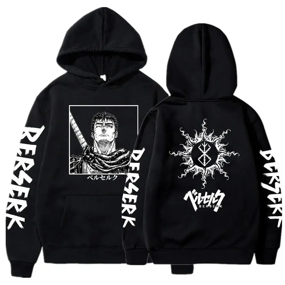 Anime Berserk Guts Graphic Print Hooded Autumn Fleece Hoodies Vintage Manga Sweatshirt Harajuku Unisex Long Sleeve Streetwear