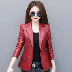 Spring Genuine Leather Jacket Women Korean Fashion Slim Sheepskin Coat Black Red Real Leather jackets ladies Casual Blazer femme